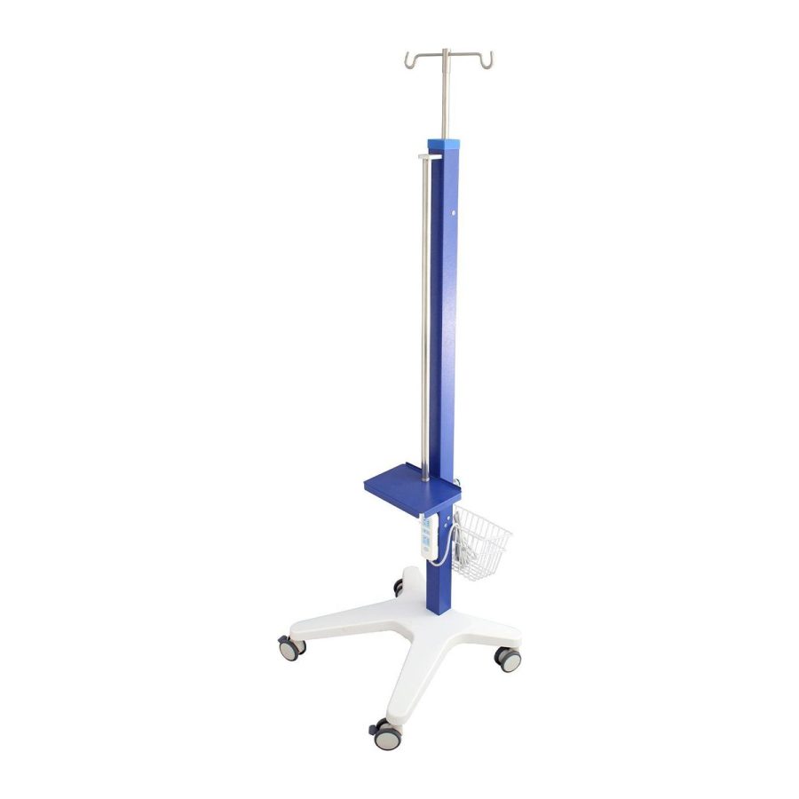 IV Pole on Casters with Shelf and Basket