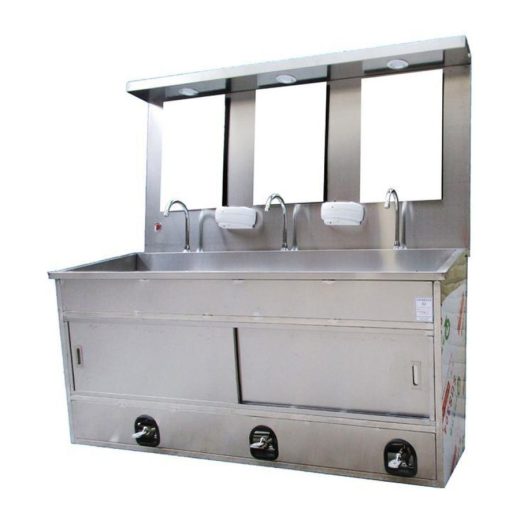 Stainless Steel 3-Station Hand Wash Sink with Mirrors