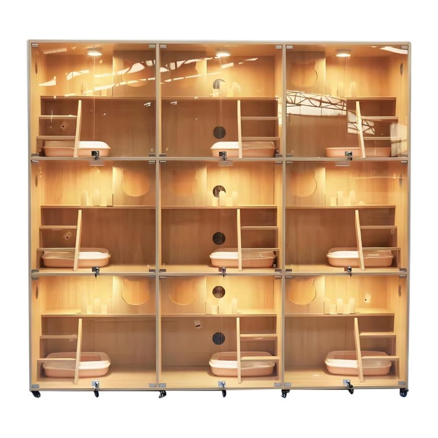 Large Wooden Cat Cage with 9 Compartments